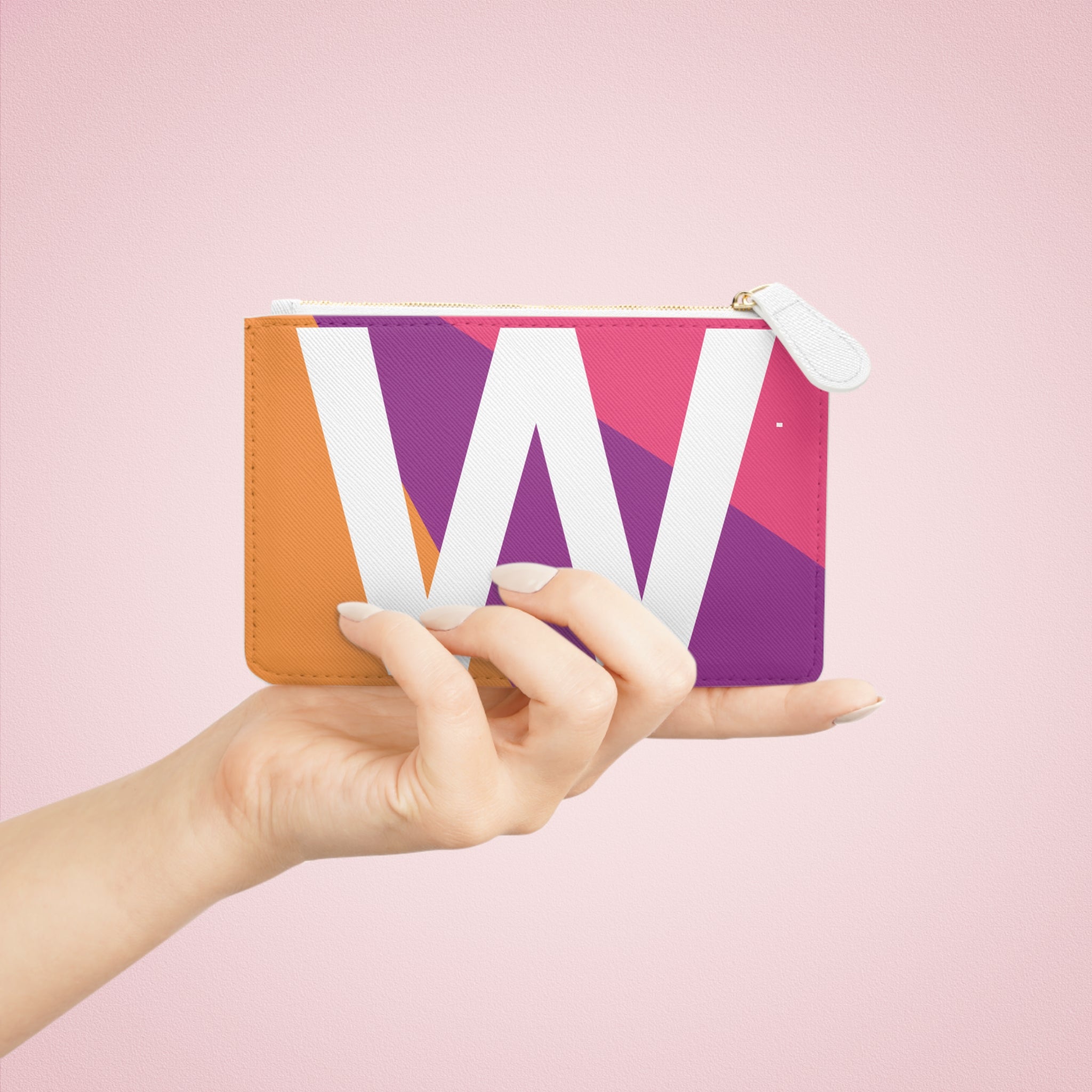 Initial W Mini Clutch — Colorblock Monogram Wristlet Wallet