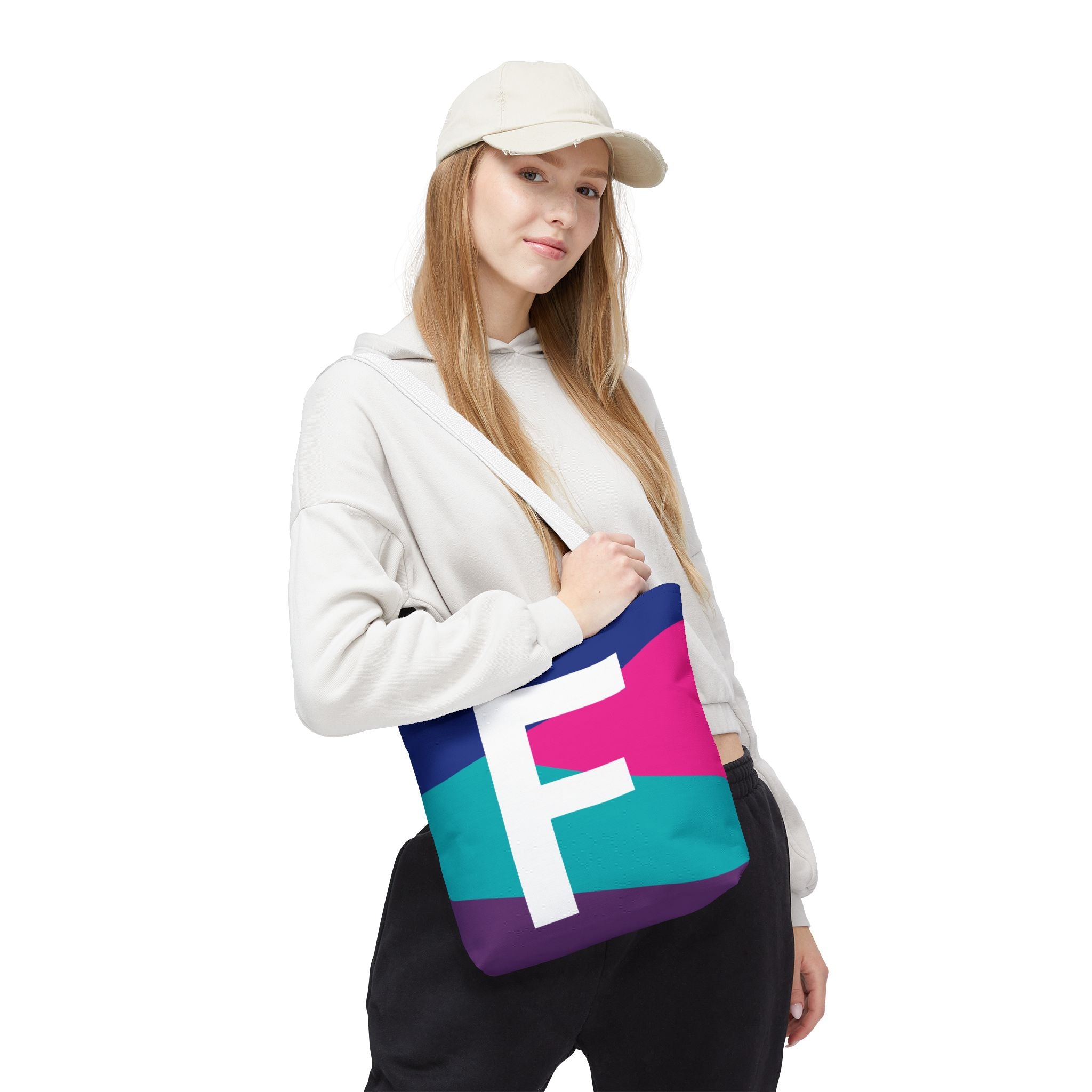 Monogram 'F' Colorblock Tote Bag — Personalized Initial F Shoulder Tote