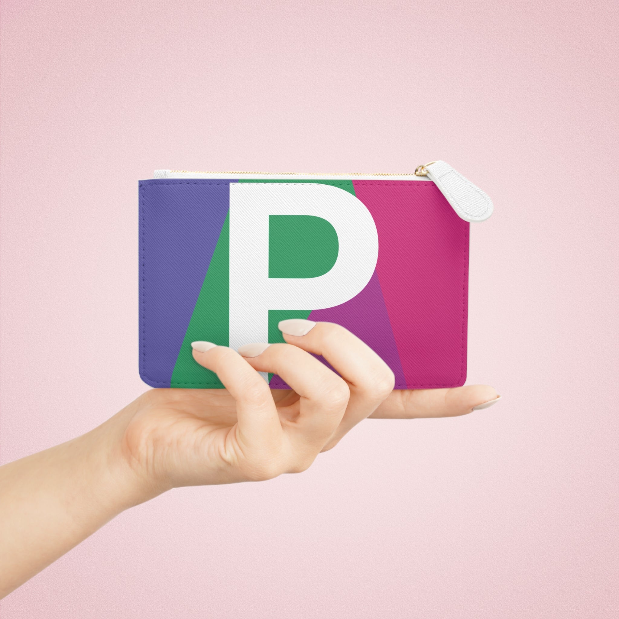 Initial P Mini Clutch — Colorblock Monogram Wristlet Wallet