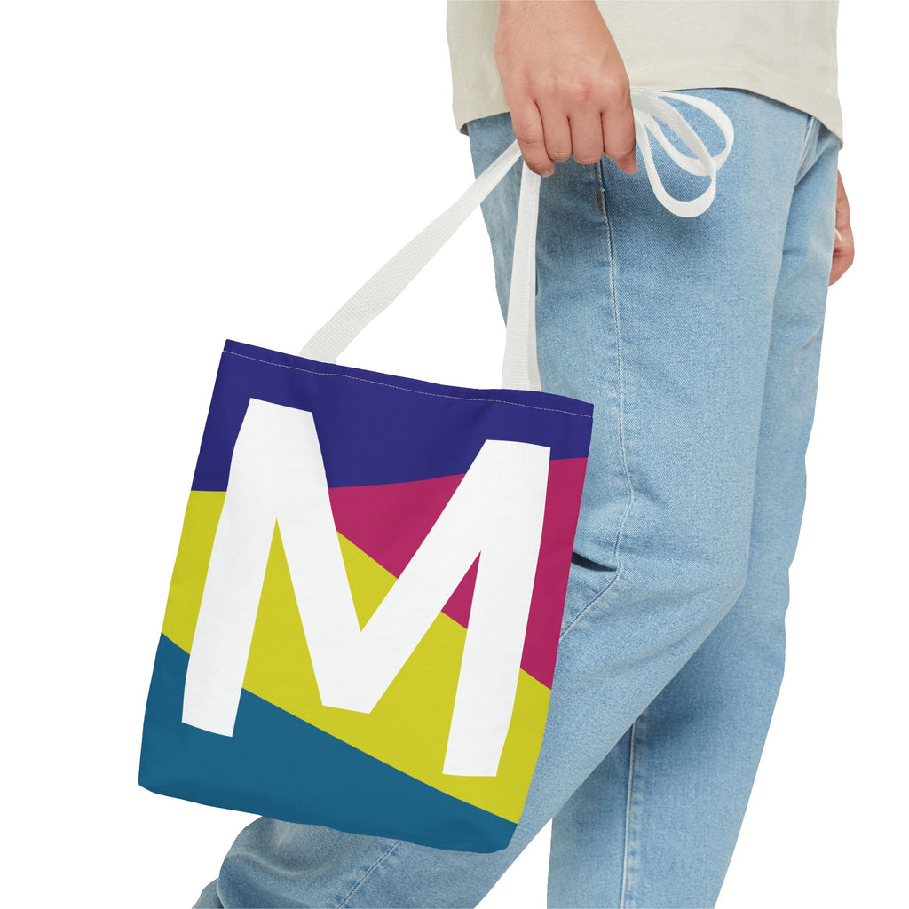 Monogram 'M' Colorblock Tote Bag — Personalized Initial M Shoulder Tote