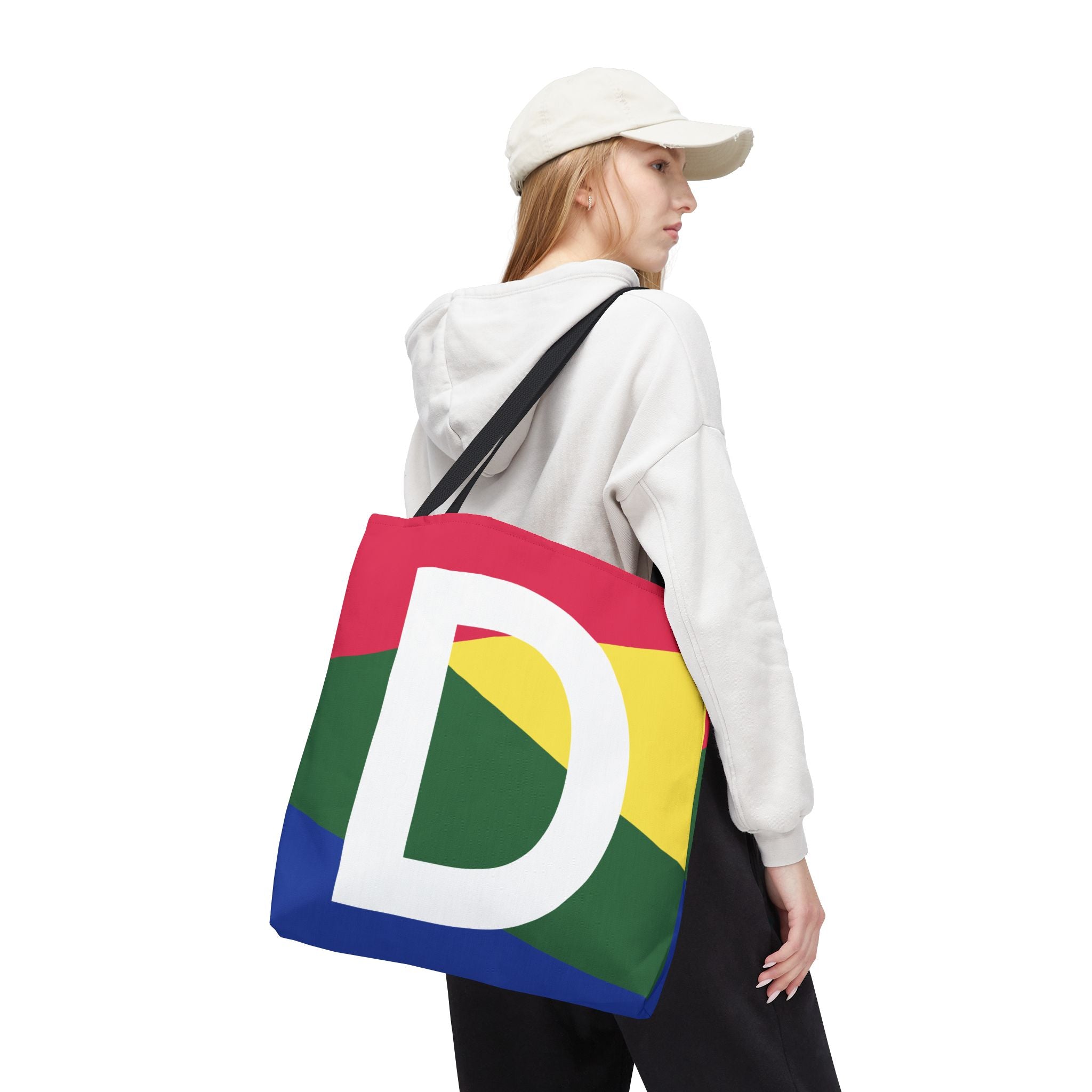 Monogram 'D' Colorblock Tote Bag — Personalized Initial D Shoulder Tote