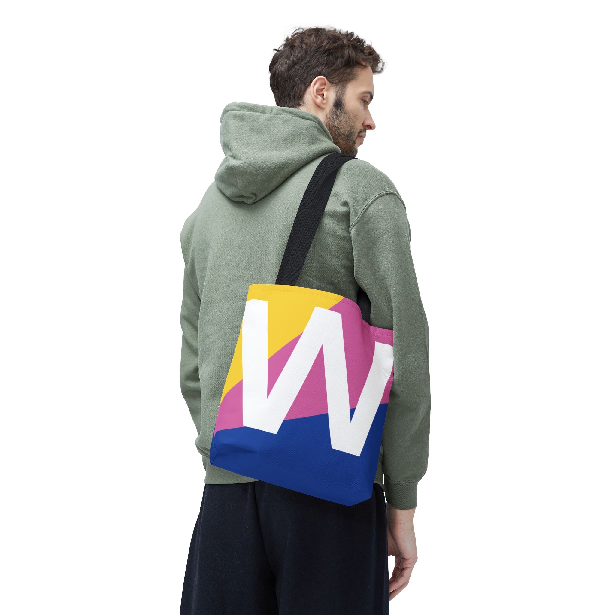 Monogram 'W' Colorblock Tote Bag — Personalized Initial W Shoulder Tote