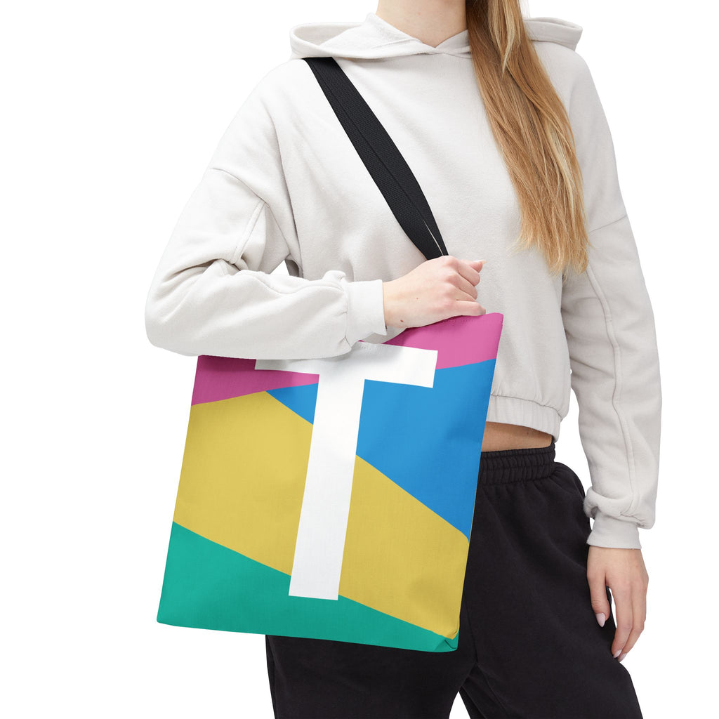 Monogram 'T' Colorblock Tote Bag — Personalized Initial T Shoulder Tote
