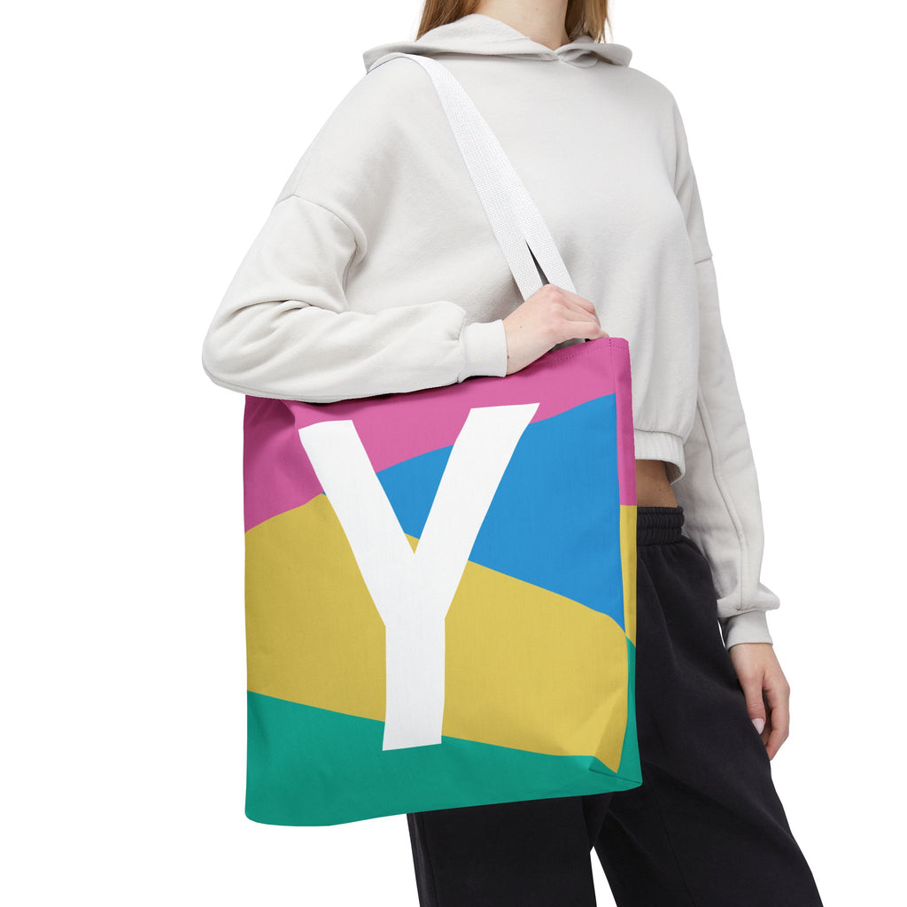Monogram 'Y' Colorblock Tote Bag — Personalized Initial Y Shoulder Tote