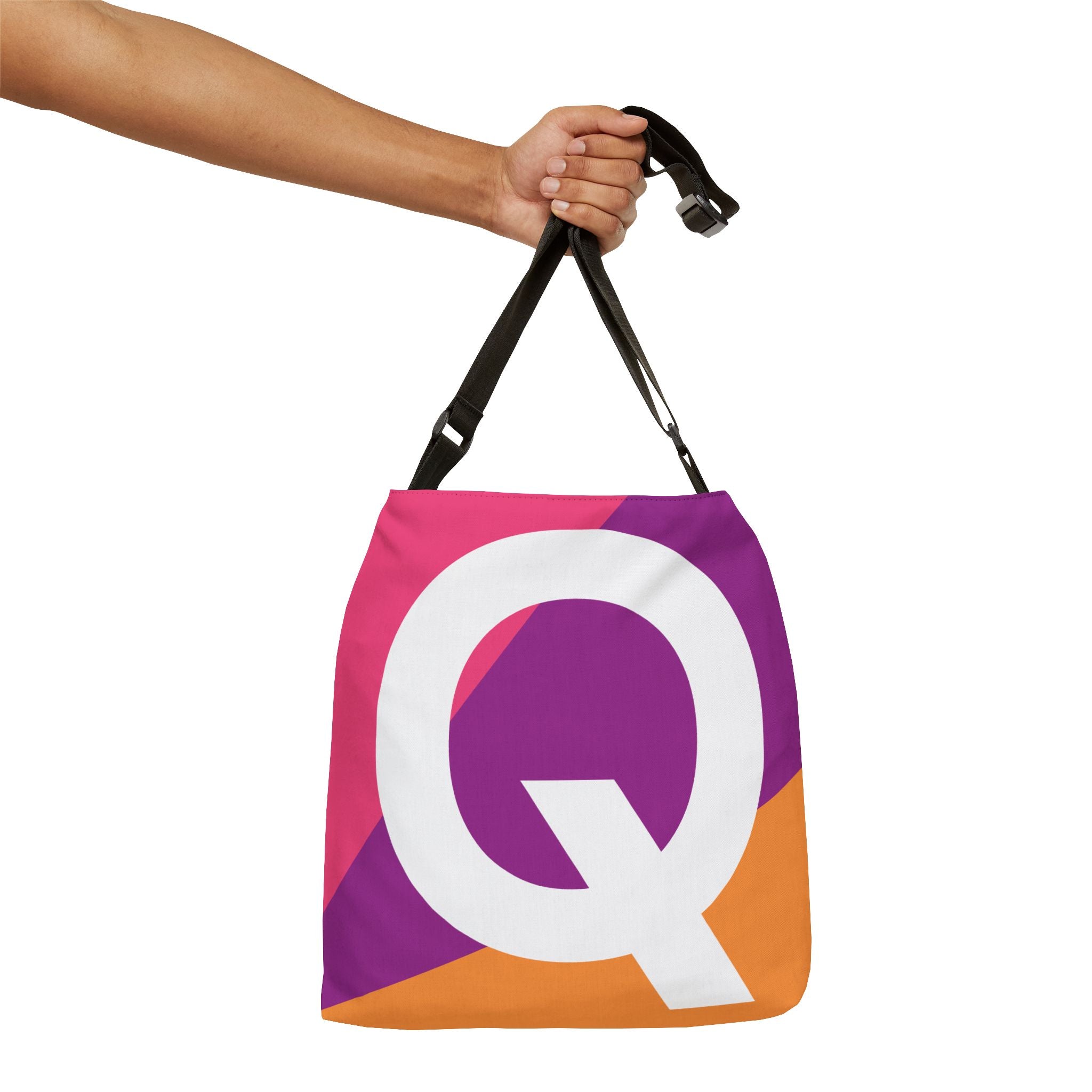Initial Letter 'Q' Colorblock Adjustable Tote Bag — Monogram Alphabet Shoulder Bag