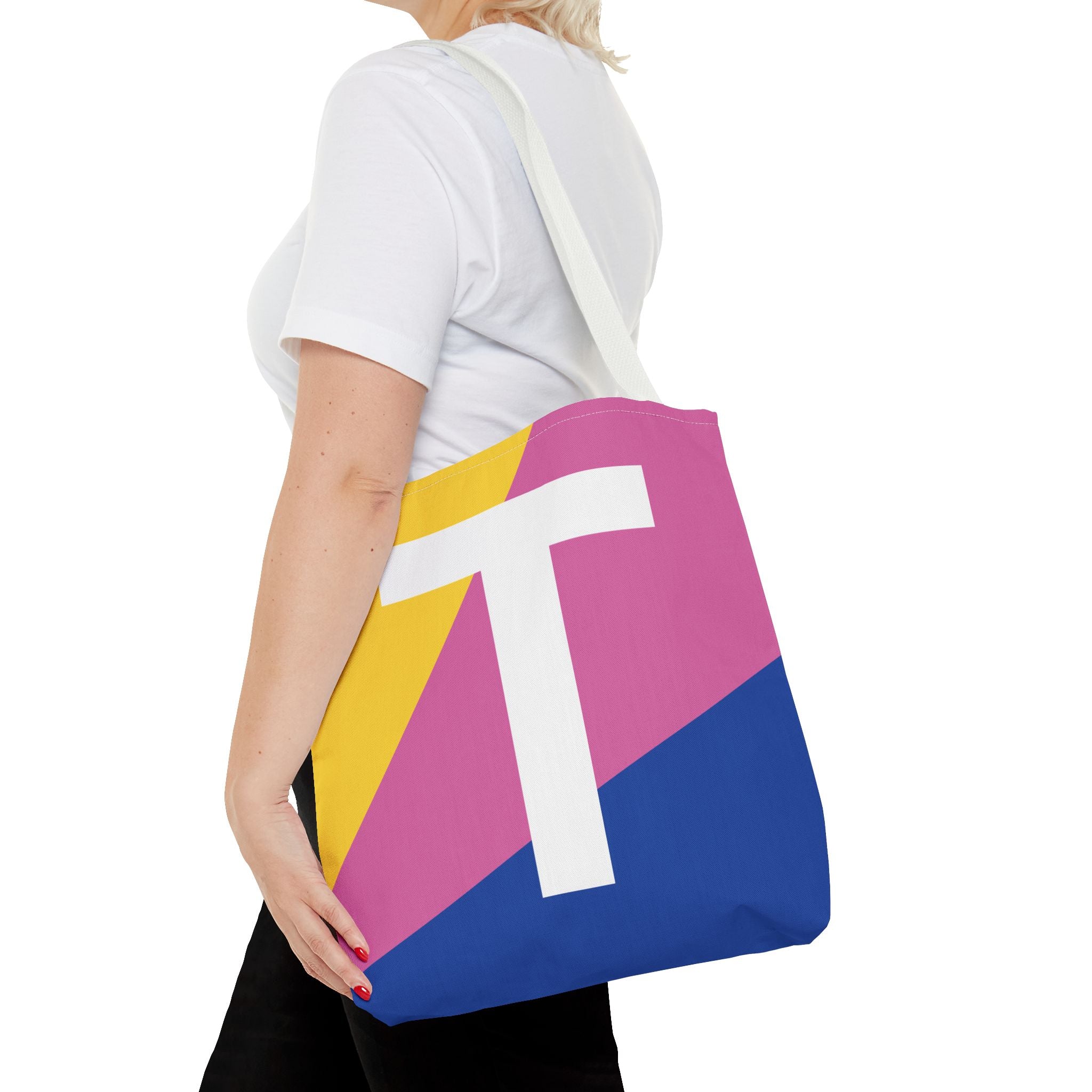 Monogram 'T' Colorblock Tote Bag — Personalized Initial T Shoulder Tote