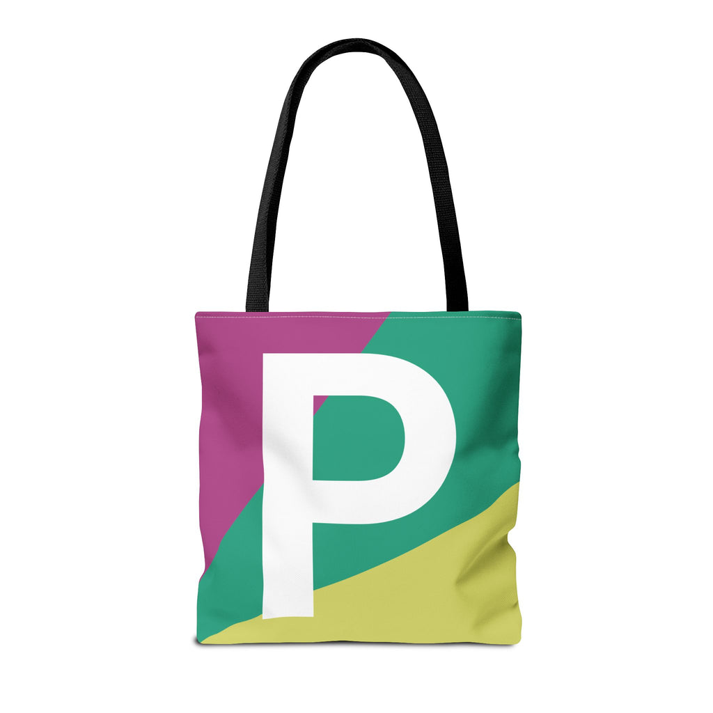 Monogram 'P' Colorblock Tote Bag — Personalized Initial P Shoulder Tote