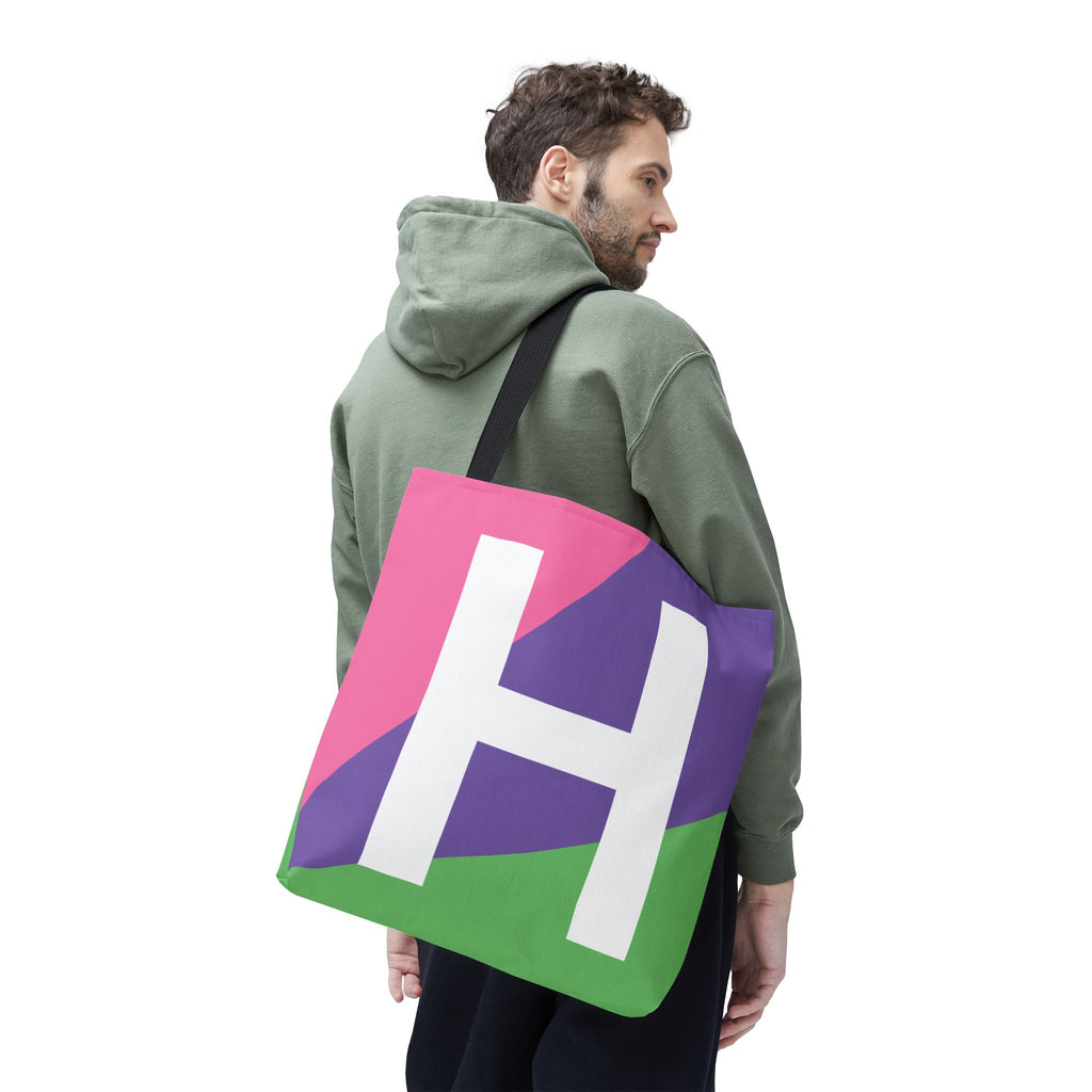 Monogram 'H' Colorblock Tote Bag — Personalized Initial H Shoulder Tote