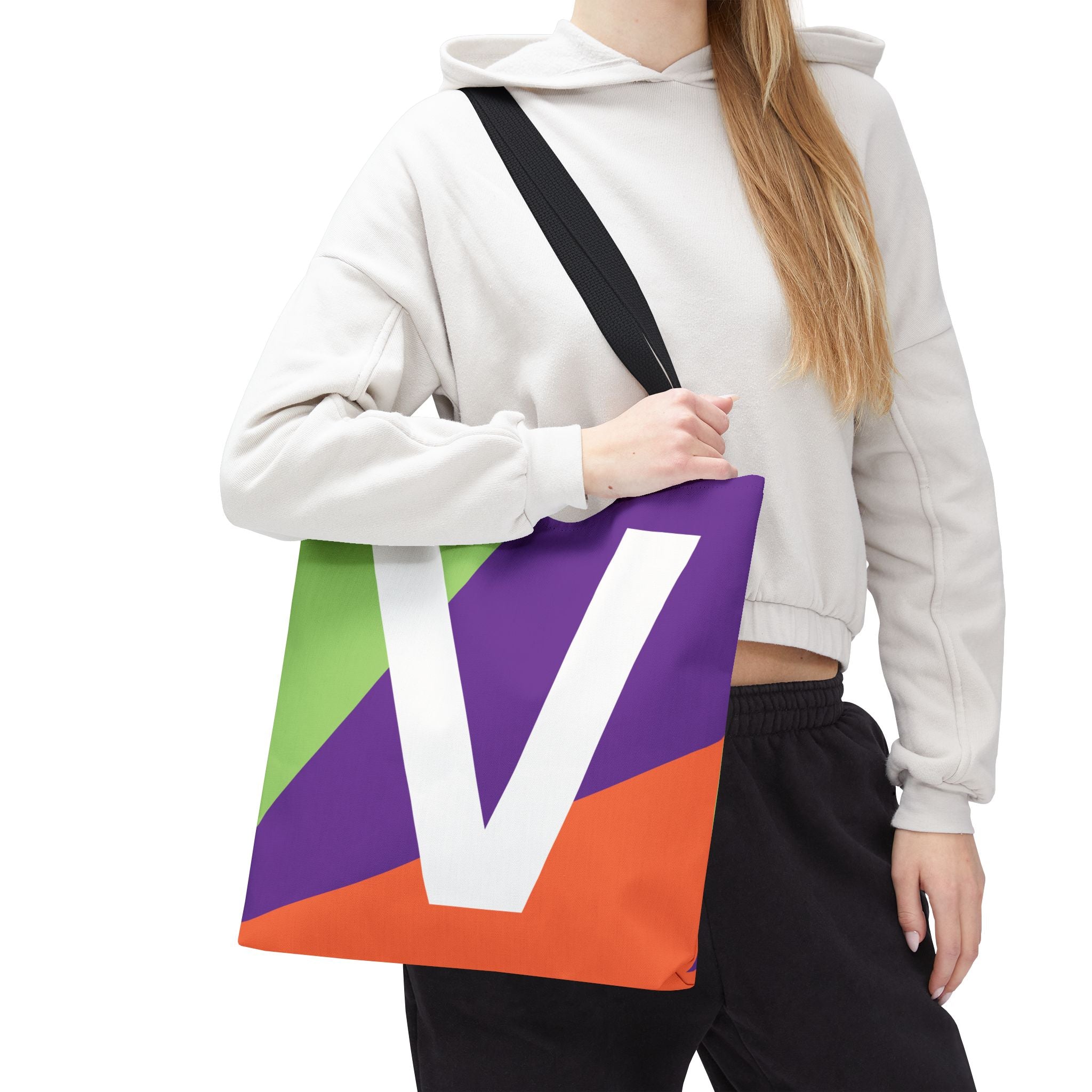 Monogram 'V' Colorblock Tote Bag — Personalized Initial V Shoulder Tote