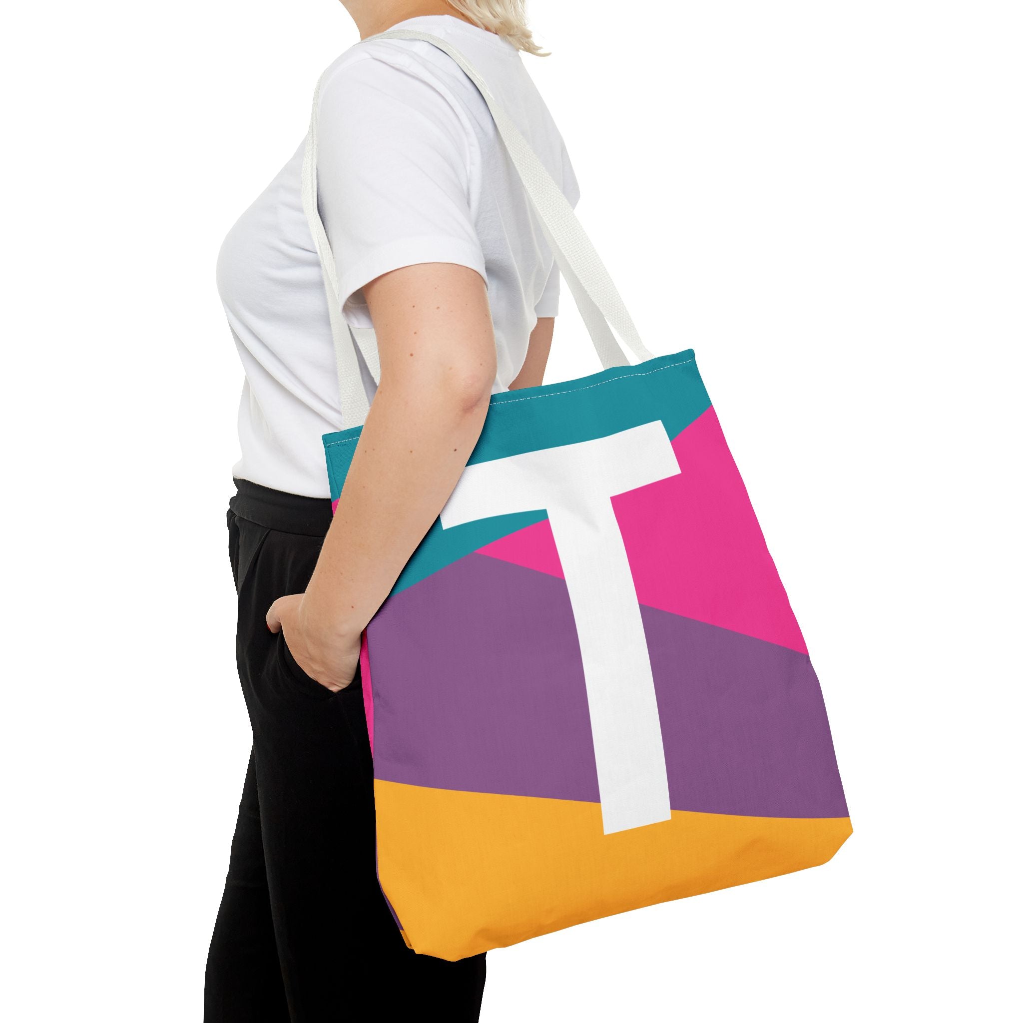 Monogram 'T' Colorblock Tote Bag — Personalized Initial T Shoulder Tote