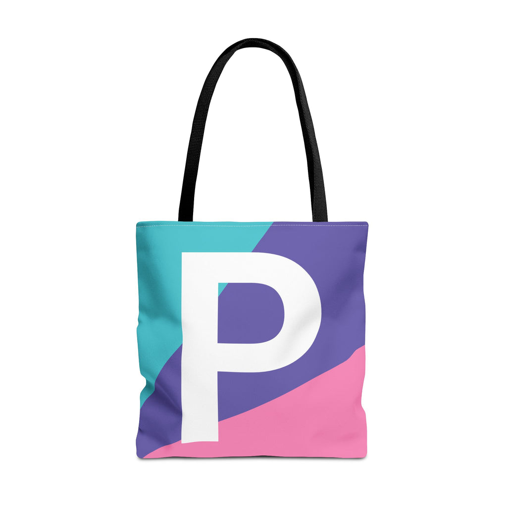 Monogram 'P' Colorblock Tote Bag — Personalized Initial P Shoulder Tote