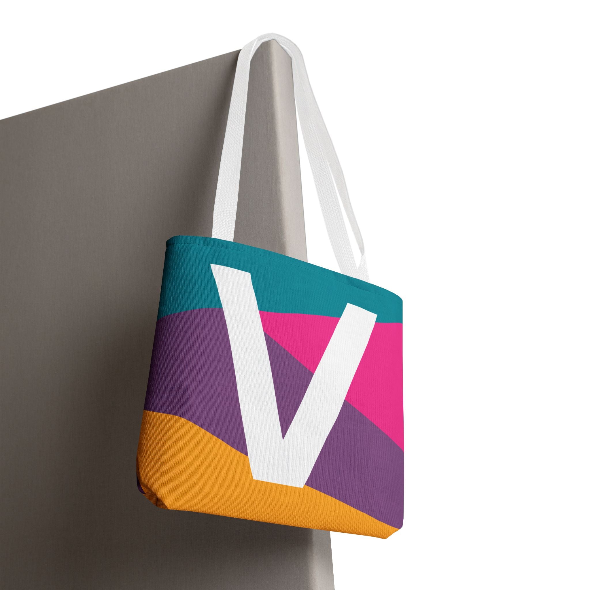 Monogram 'V' Colorblock Tote Bag — Personalized Initial V Shoulder Tote