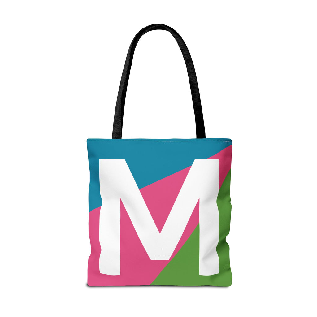 Monogram 'M' Colorblock Tote Bag — Personalized Initial M Shoulder Tote