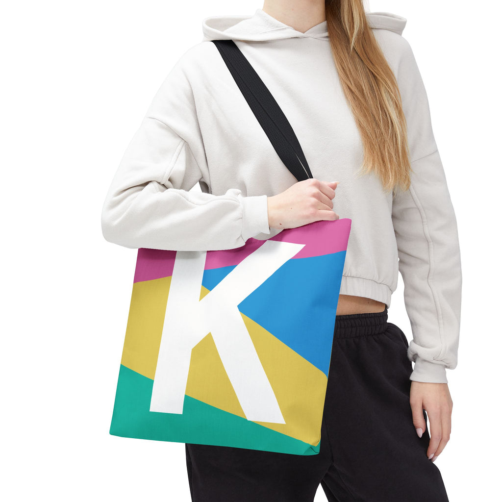 Monogram 'K' Colorblock Tote Bag — Personalized Initial K Shoulder Tote