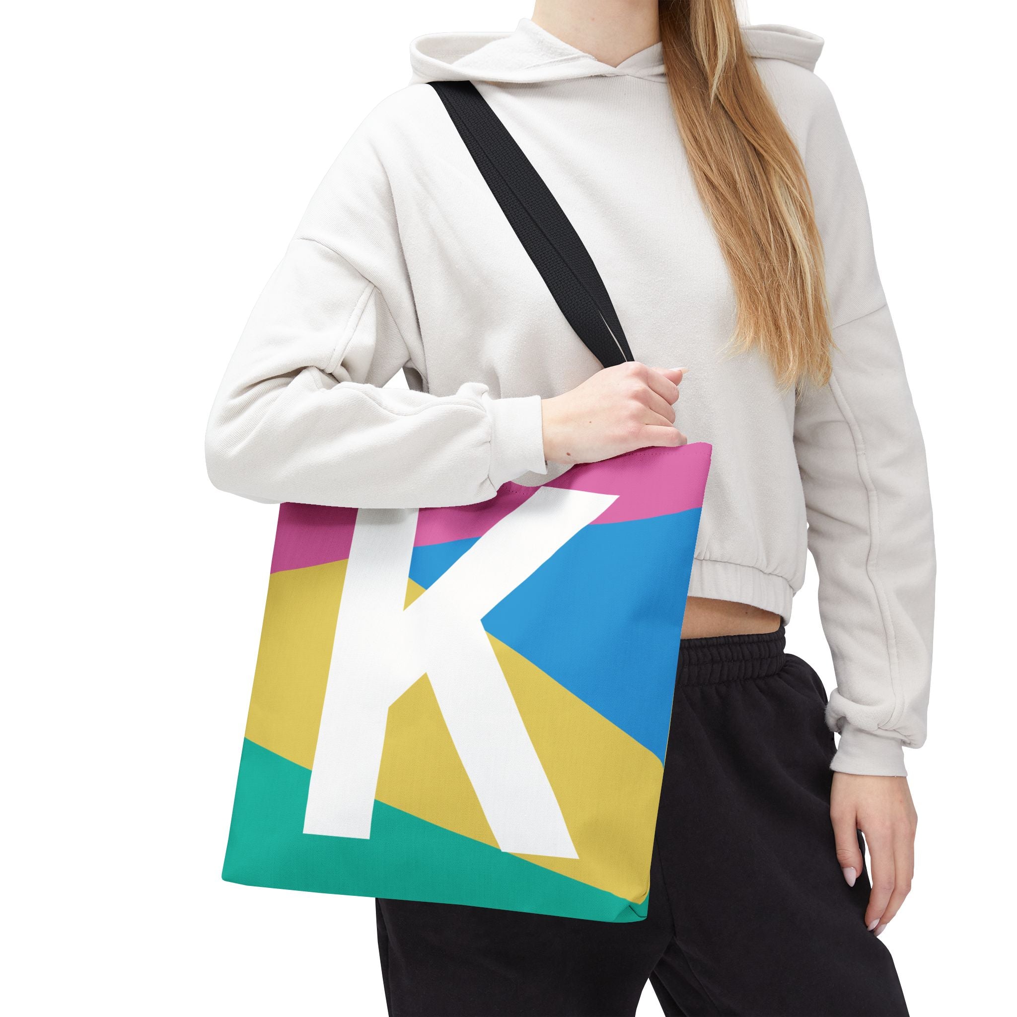 Monogram 'K' Colorblock Tote Bag — Personalized Initial K Shoulder Tote