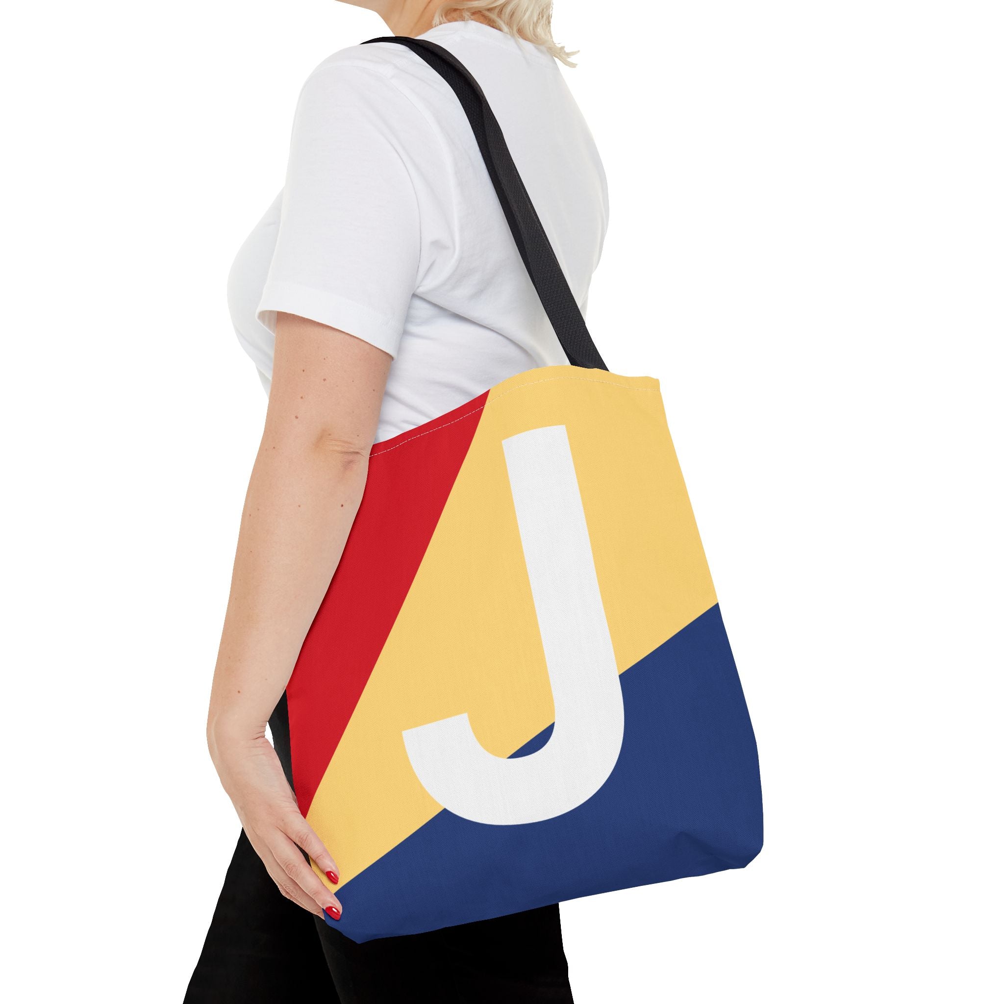 Monogram 'J' Colorblock Tote Bag — Personalized Initial J Shoulder Tote