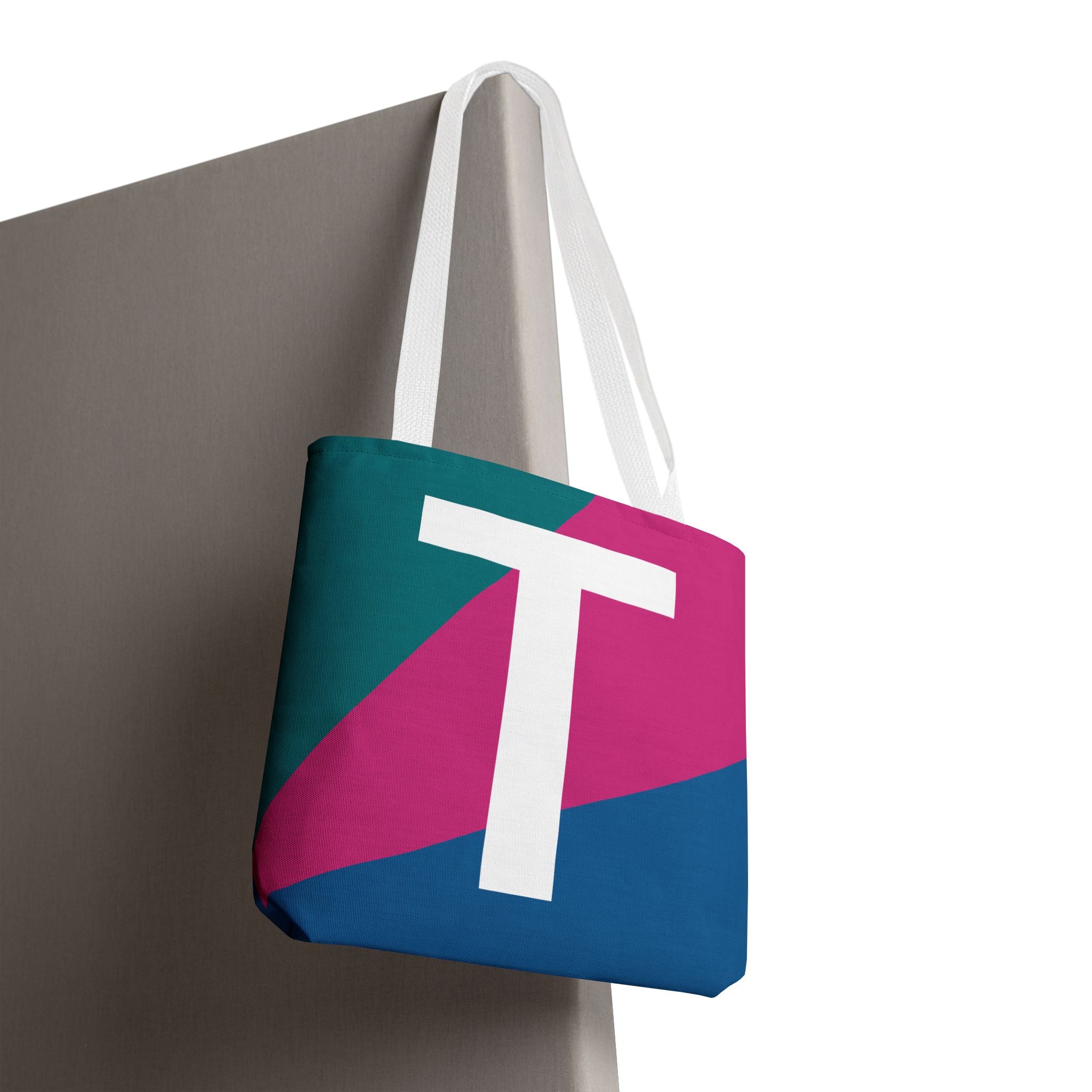 Monogram 'T' Colorblock Tote Bag — Personalized Initial T Shoulder Tote