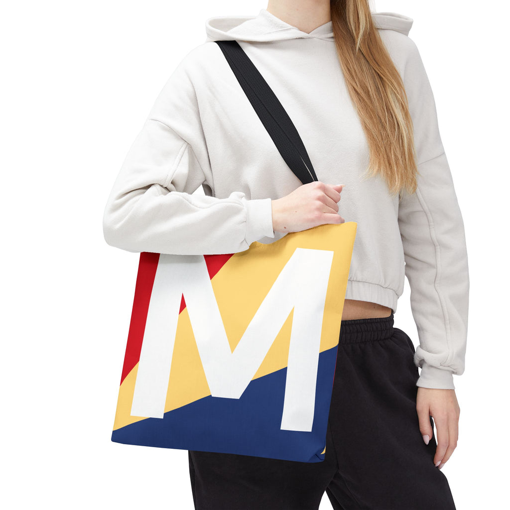 Monogram 'M' Colorblock Tote Bag — Personalized Initial M Shoulder Tote