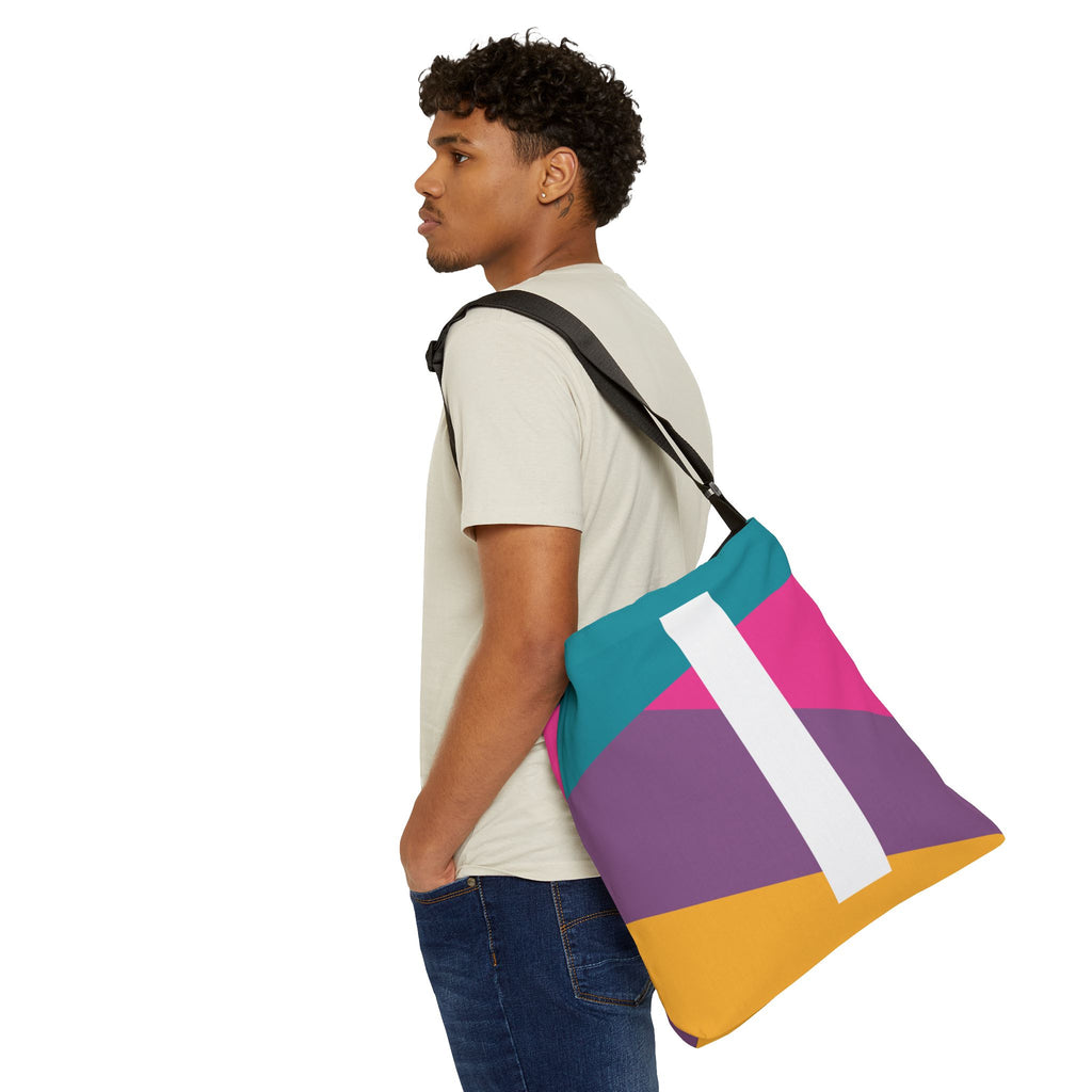 Initial Letter 'I' Colorblock Adjustable Tote Bag — Monogram Alphabet Shoulder Bag