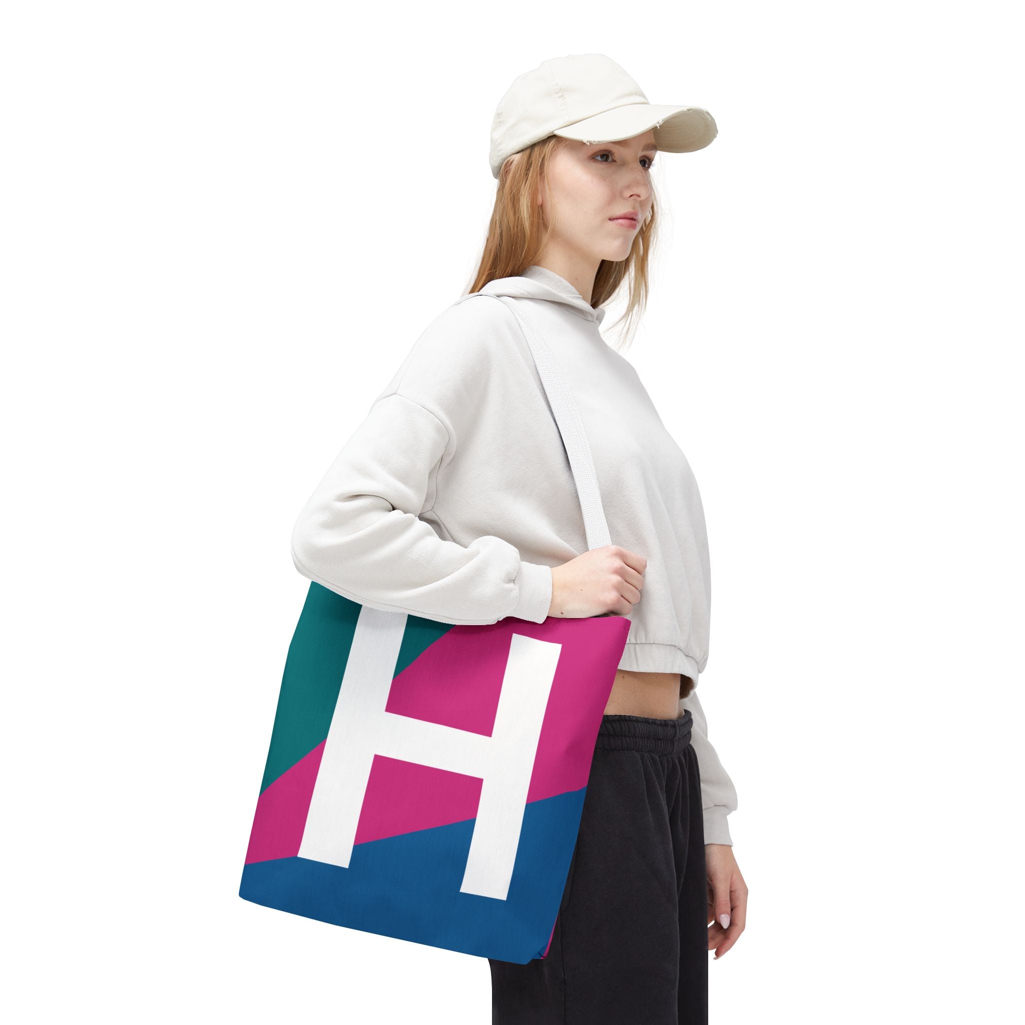 Monogram 'H' Colorblock Tote Bag — Personalized Initial H Shoulder Tote