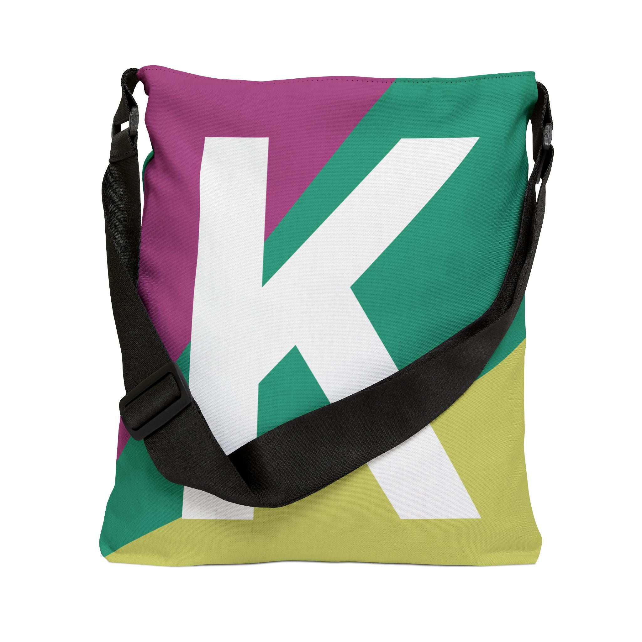 Initial Letter 'K' Colorblock Adjustable Tote Bag — Monogram Alphabet Shoulder Bag