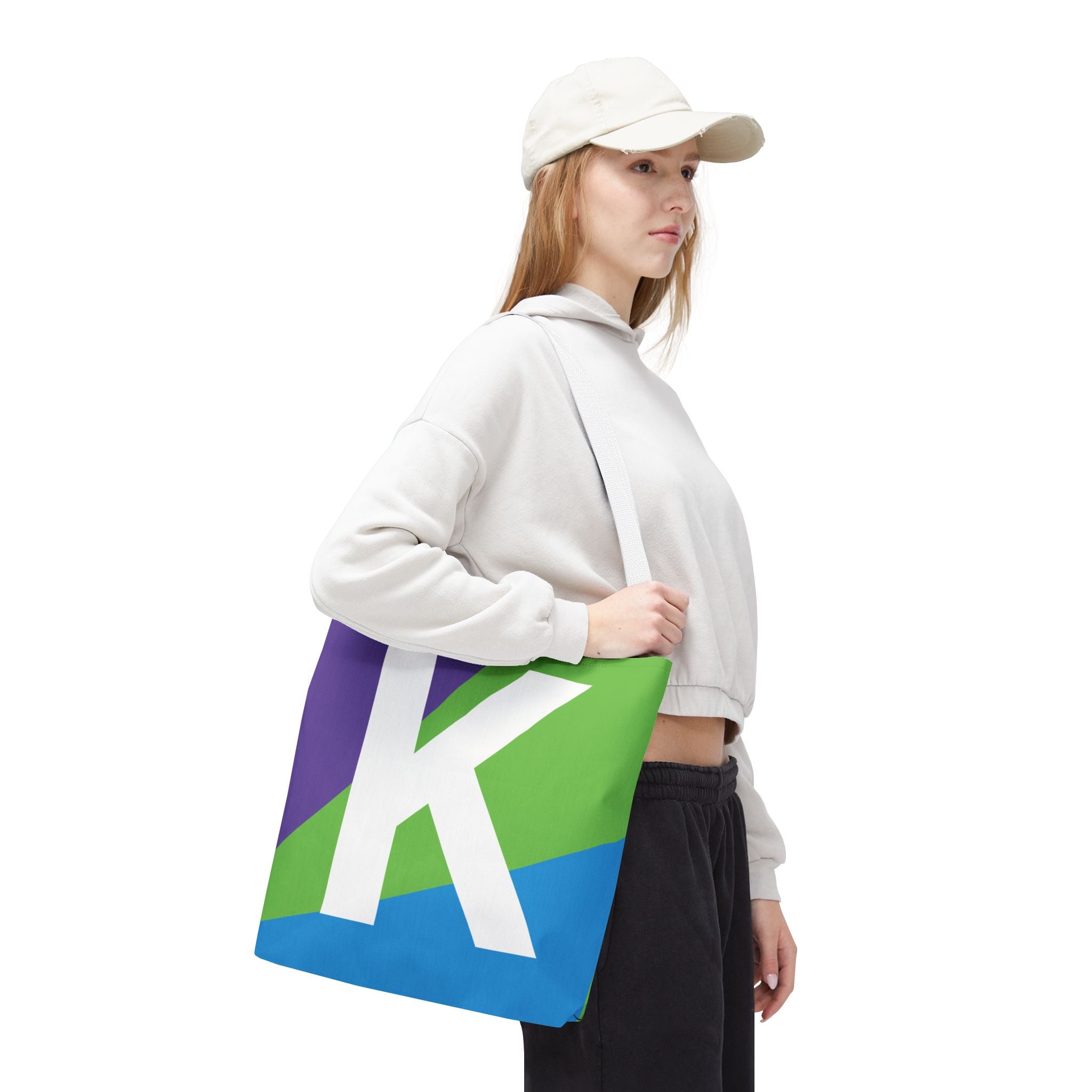 Monogram 'K' Colorblock Tote Bag — Personalized Initial K Shoulder Tote