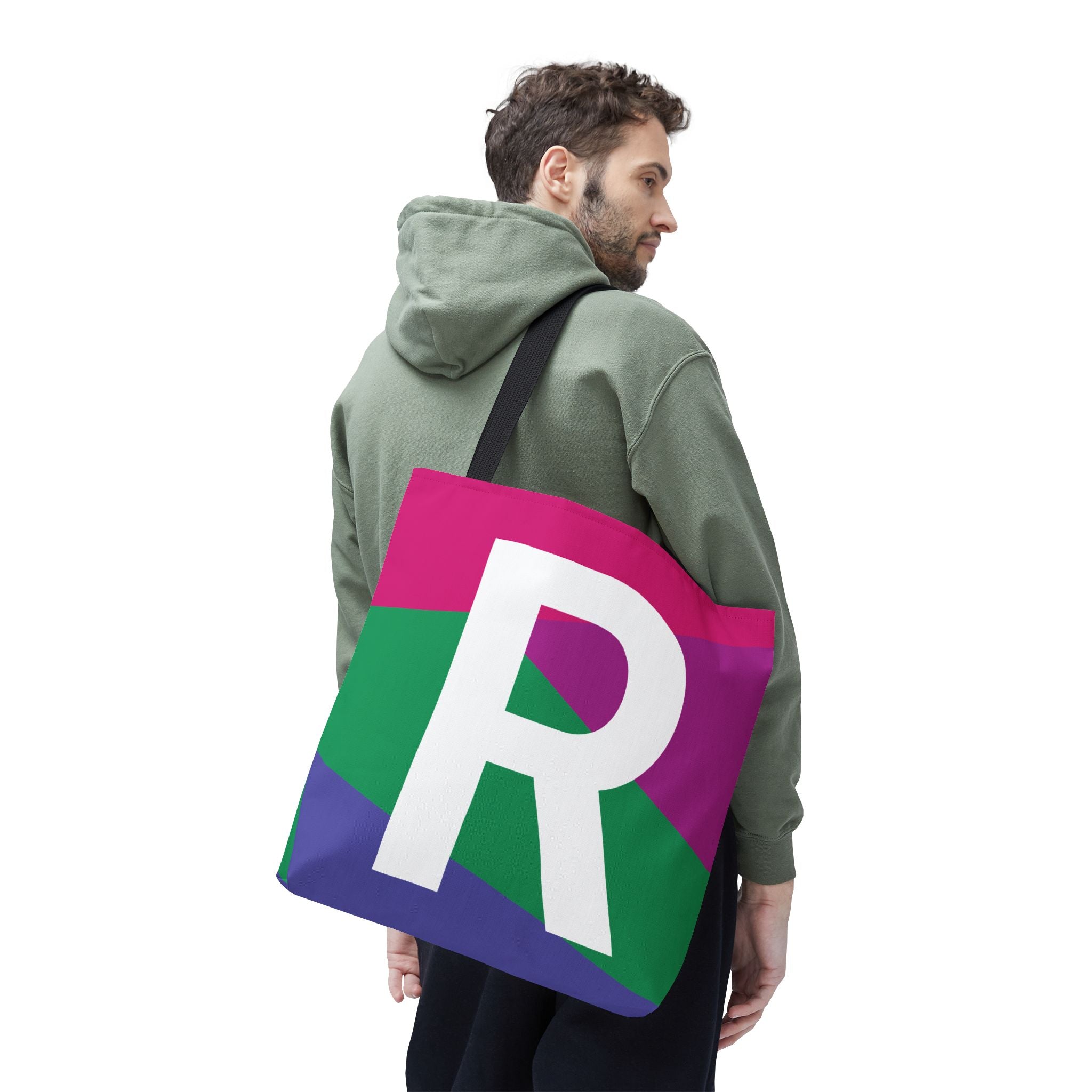Monogram 'R' Colorblock Tote Bag — Personalized Initial R Shoulder Tote