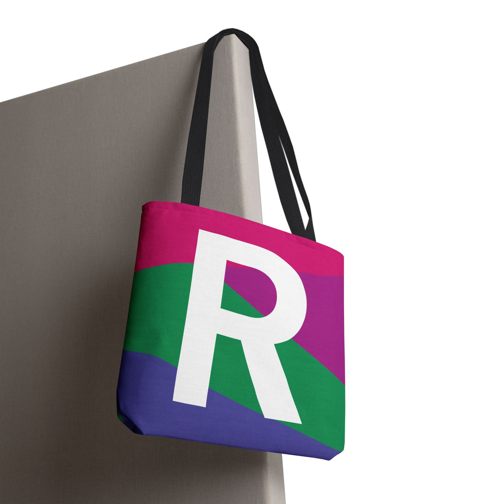 Monogram 'R' Colorblock Tote Bag — Personalized Initial R Shoulder Tote