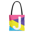 Monogram 'J' Colorblock Tote Bag — Personalized Initial J Shoulder Tote