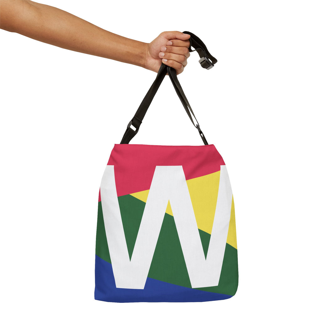 Initial Letter 'W' Colorblock Adjustable Tote Bag — Monogram Alphabet Shoulder Bag