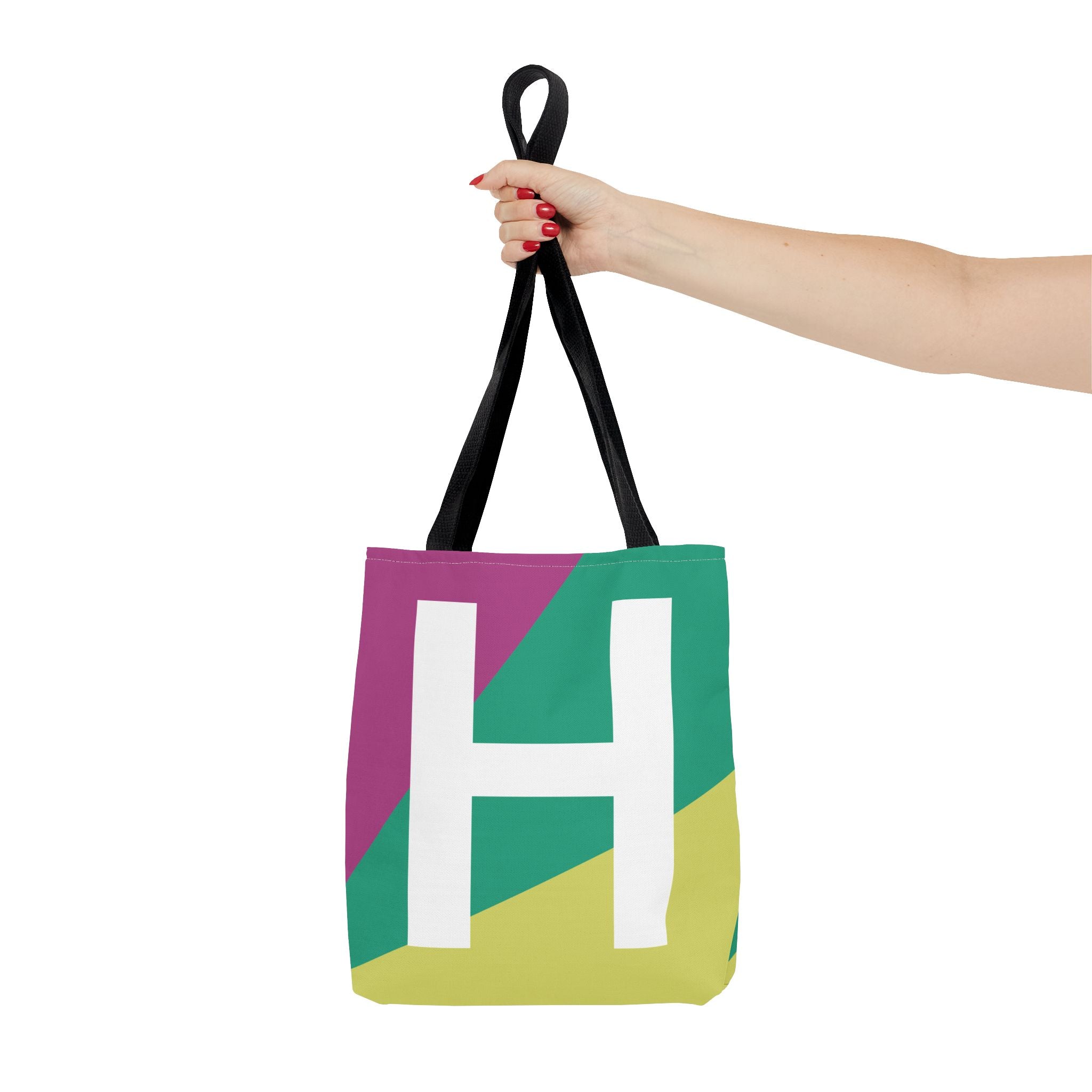 Monogram 'H' Colorblock Tote Bag — Personalized Initial H Shoulder Tote