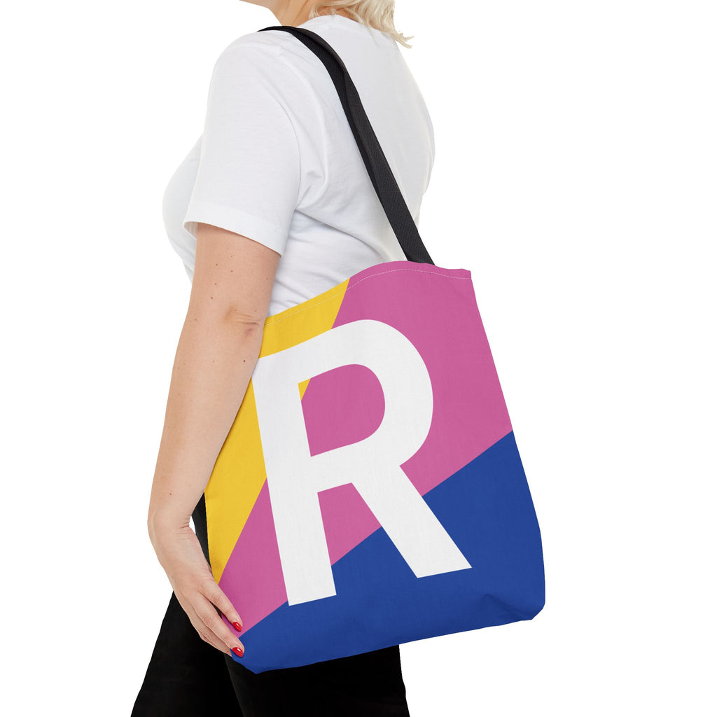 Monogram 'R' Colorblock Tote Bag — Personalized Initial R Shoulder Tote