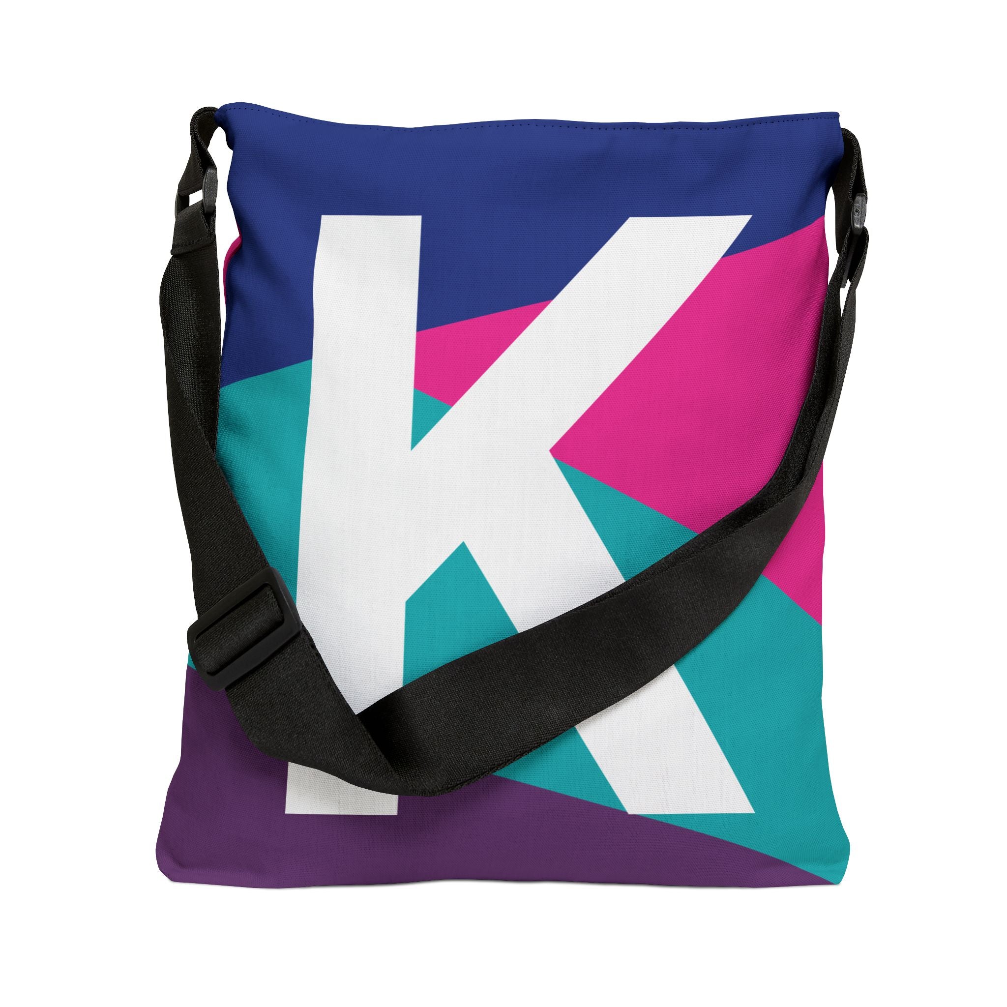 Initial Letter 'K' Colorblock Adjustable Tote Bag — Monogram Alphabet Shoulder Bag