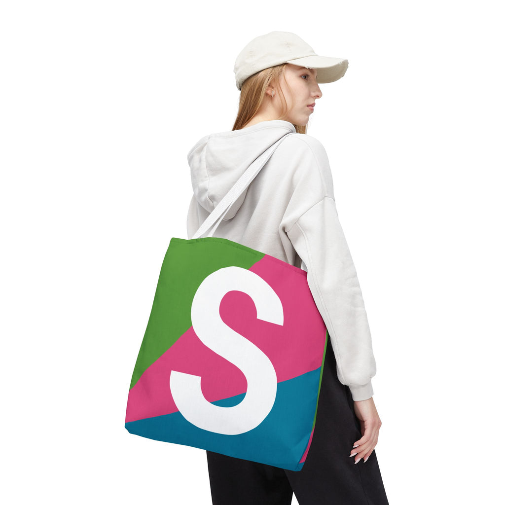 Monogram 'S' Colorblock Tote Bag — Personalized Initial S Shoulder Tote
