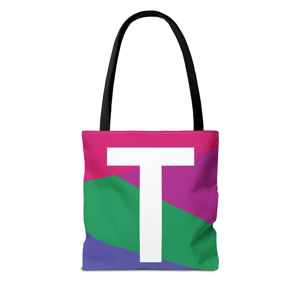 Monogram 'T' Colorblock Tote Bag — Personalized Initial T Shoulder Tote