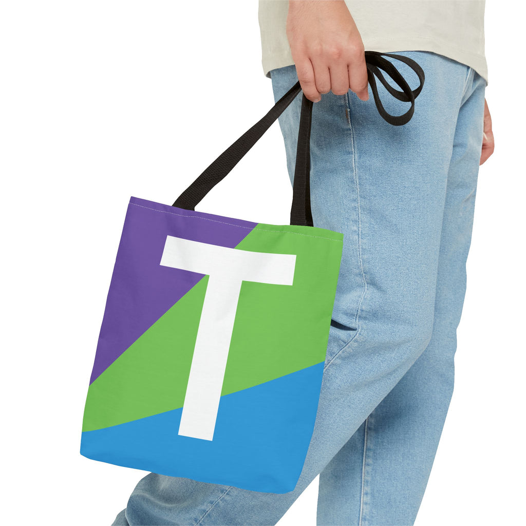 Monogram 'T' Colorblock Tote Bag — Personalized Initial T Shoulder Tote