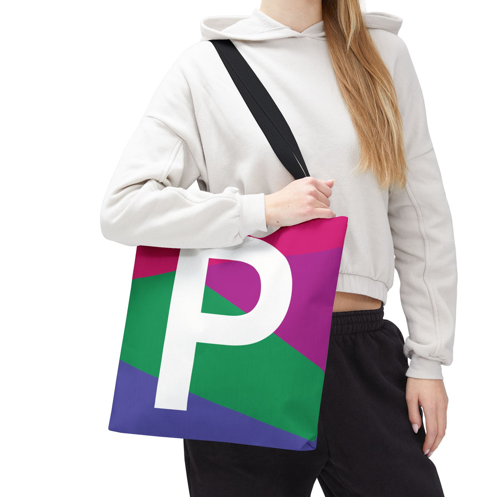 Monogram 'P' Colorblock Tote Bag — Personalized Initial P Shoulder Tote