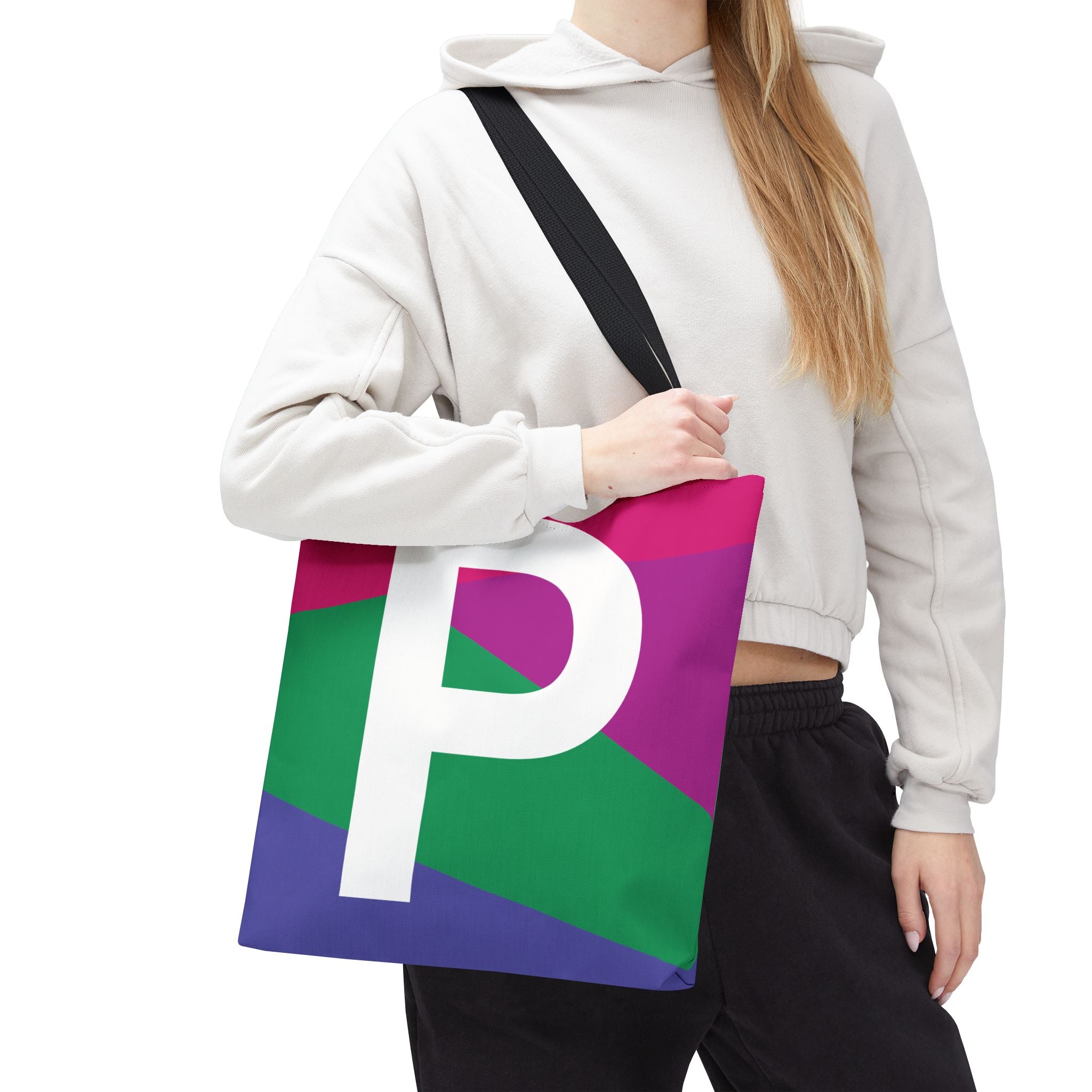 Monogram 'P' Colorblock Tote Bag — Personalized Initial P Shoulder Tote