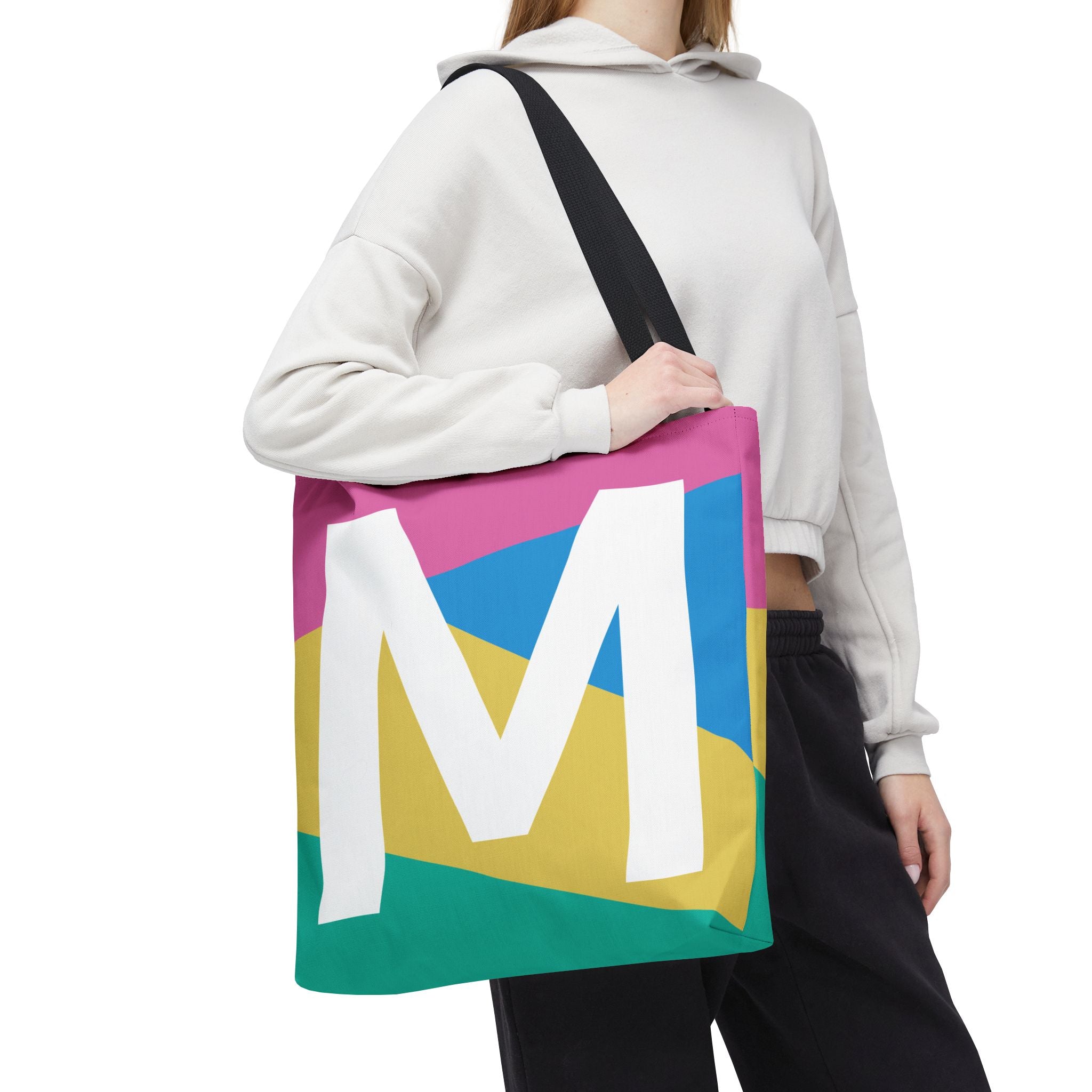 Monogram 'M' Colorblock Tote Bag — Personalized Initial M Shoulder Tote