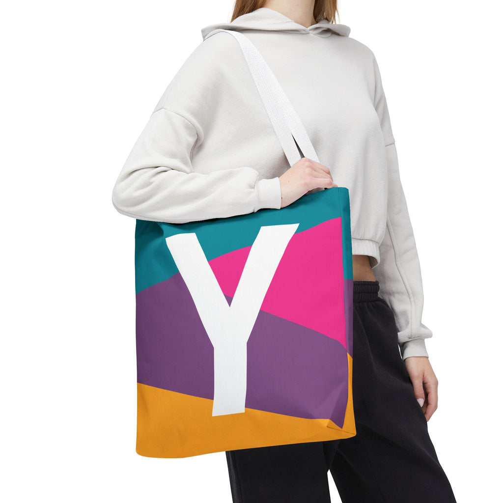 Monogram 'Y' Colorblock Tote Bag — Personalized Initial Y Shoulder Tote