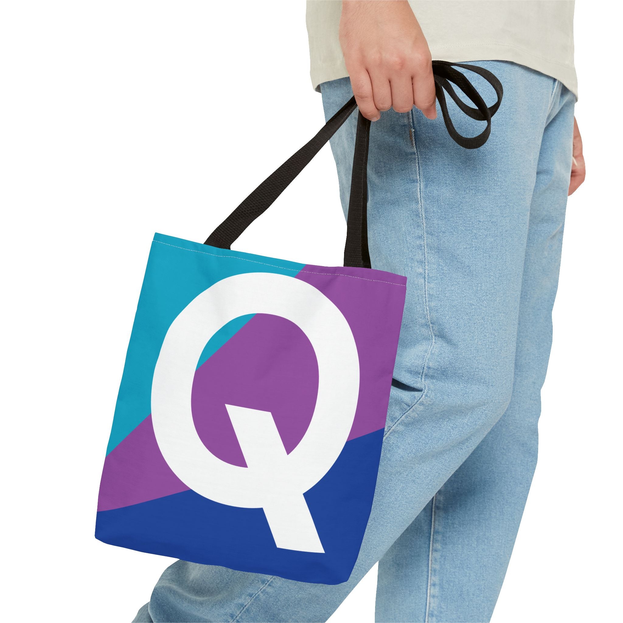 Monogram 'Q' Colorblock Tote Bag — Personalized Initial Q Shoulder Tote