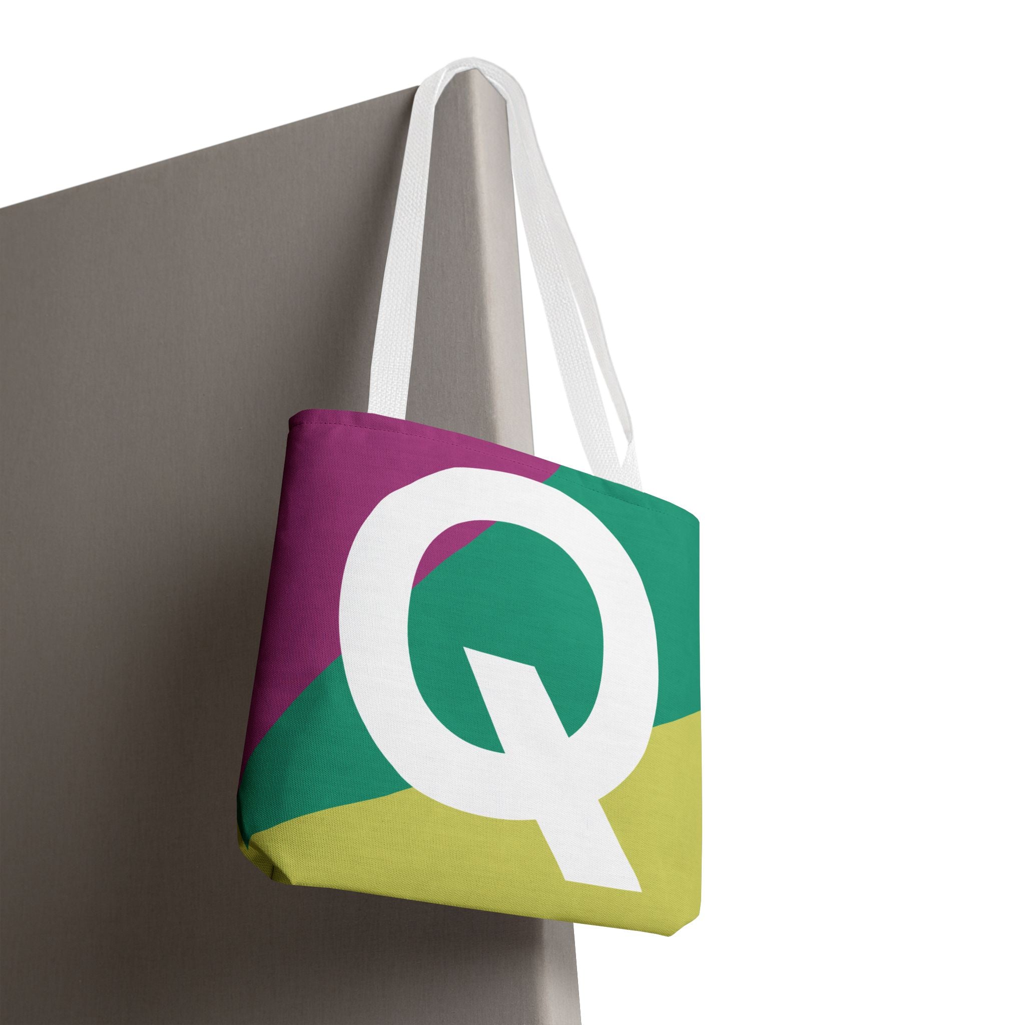 Monogram 'Q' Colorblock Tote Bag — Personalized Initial Q Shoulder Tote