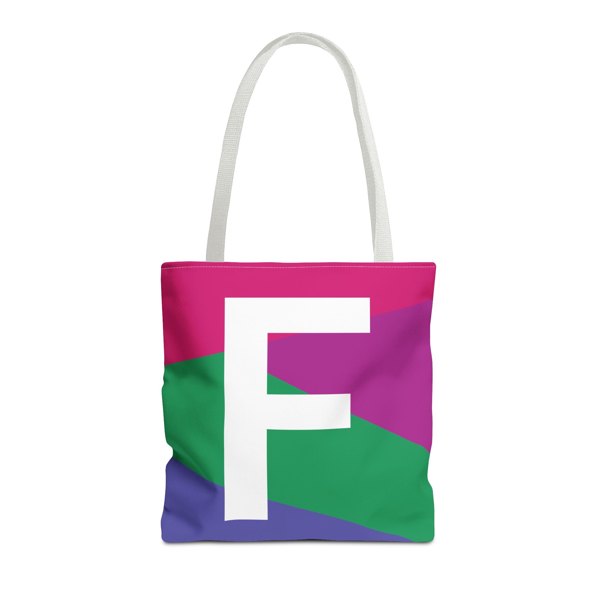 Monogram 'F' Colorblock Tote Bag — Personalized Initial F Shoulder Tote