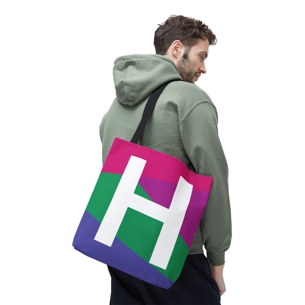 Monogram 'H' Colorblock Tote Bag — Personalized Initial H Shoulder Tote