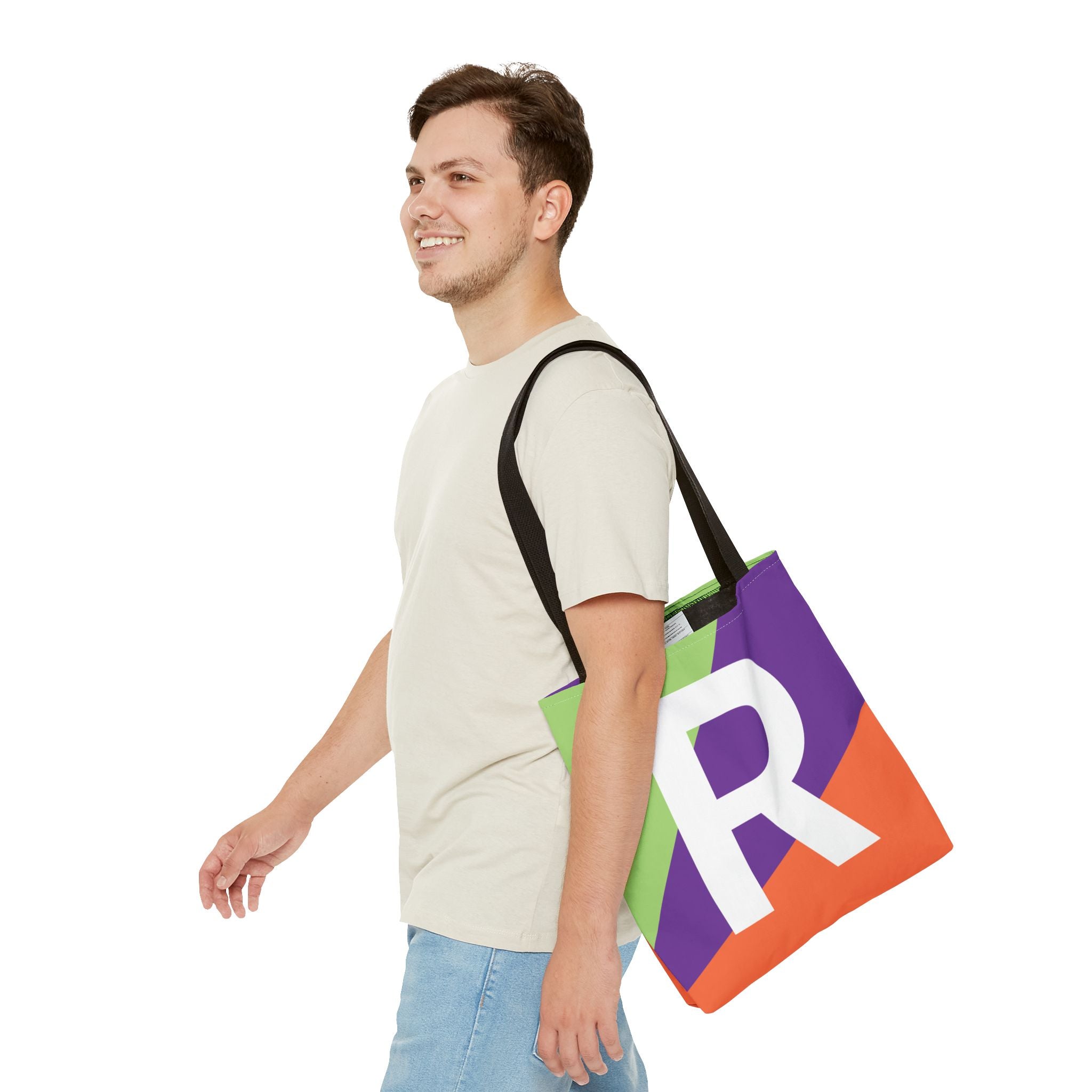 Monogram 'R' Colorblock Tote Bag — Personalized Initial R Shoulder Tote