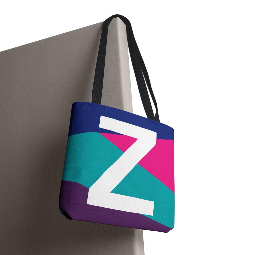 Monogram 'Z' Colorblock Tote Bag — Personalized Initial Z Shoulder Tote