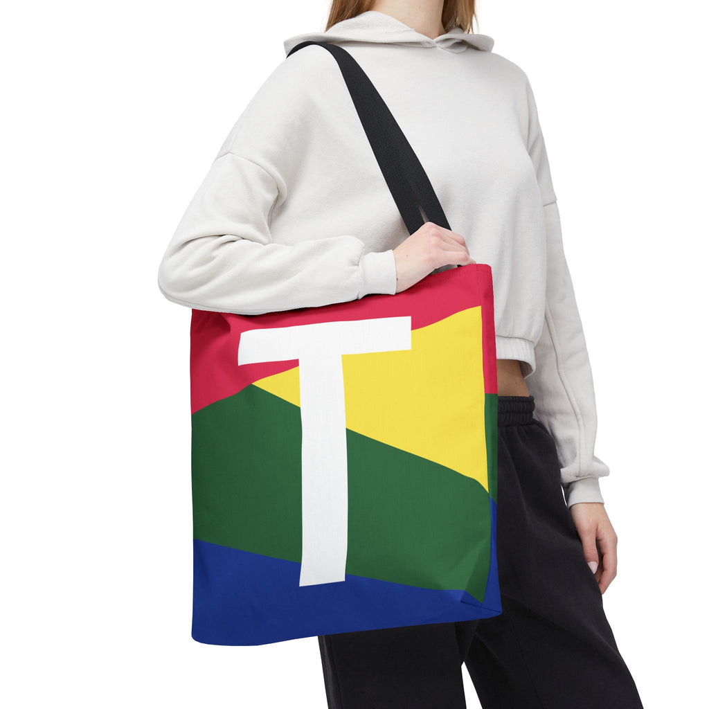 Monogram 'T' Colorblock Tote Bag — Personalized Initial T Shoulder Tote