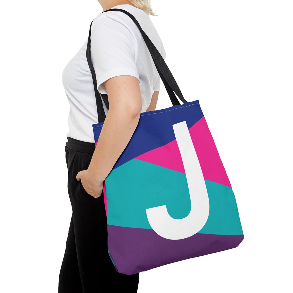 Monogram 'J' Colorblock Tote Bag — Personalized Initial J Shoulder Tote