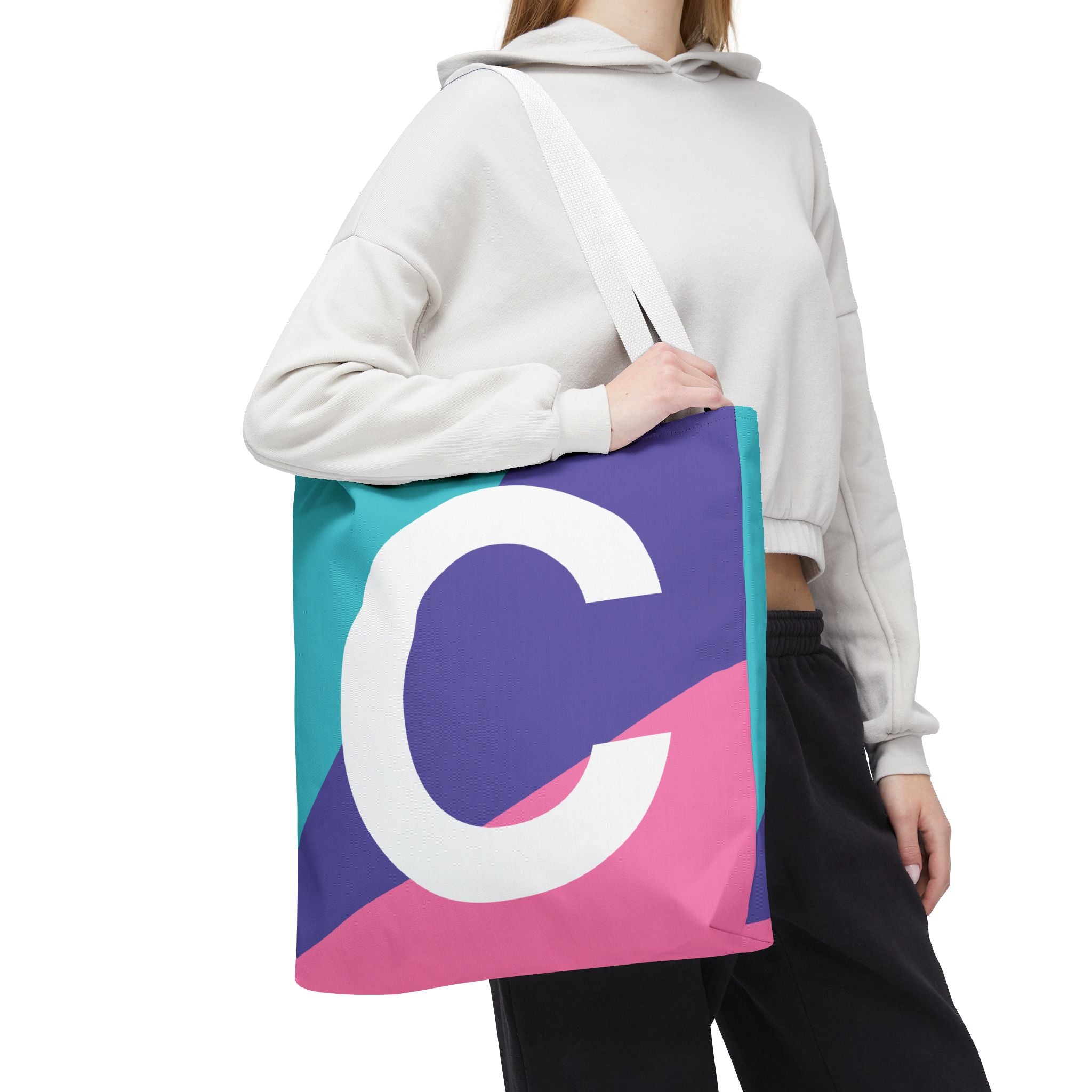 Monogram 'C' Colorblock Tote Bag — Personalized Initial C Shoulder Tote