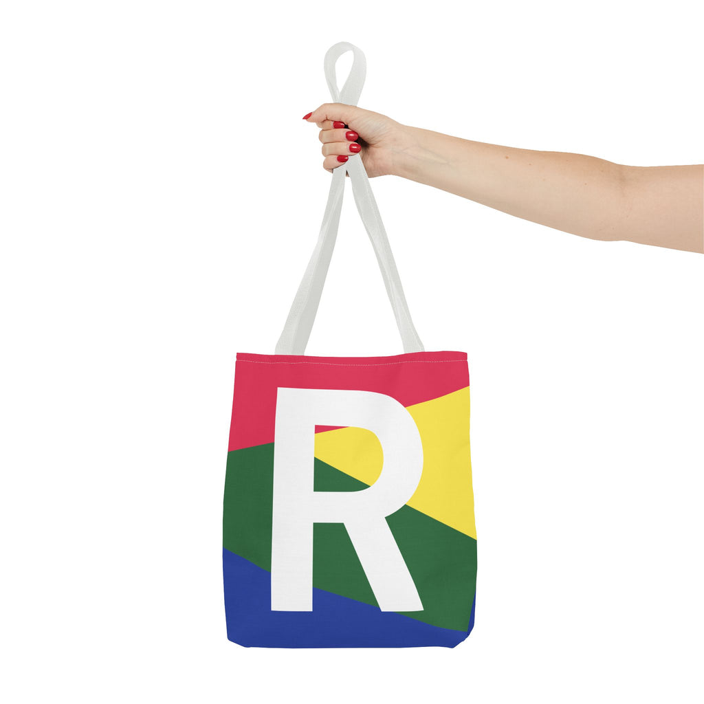 Monogram 'R' Colorblock Tote Bag — Personalized Initial R Shoulder Tote